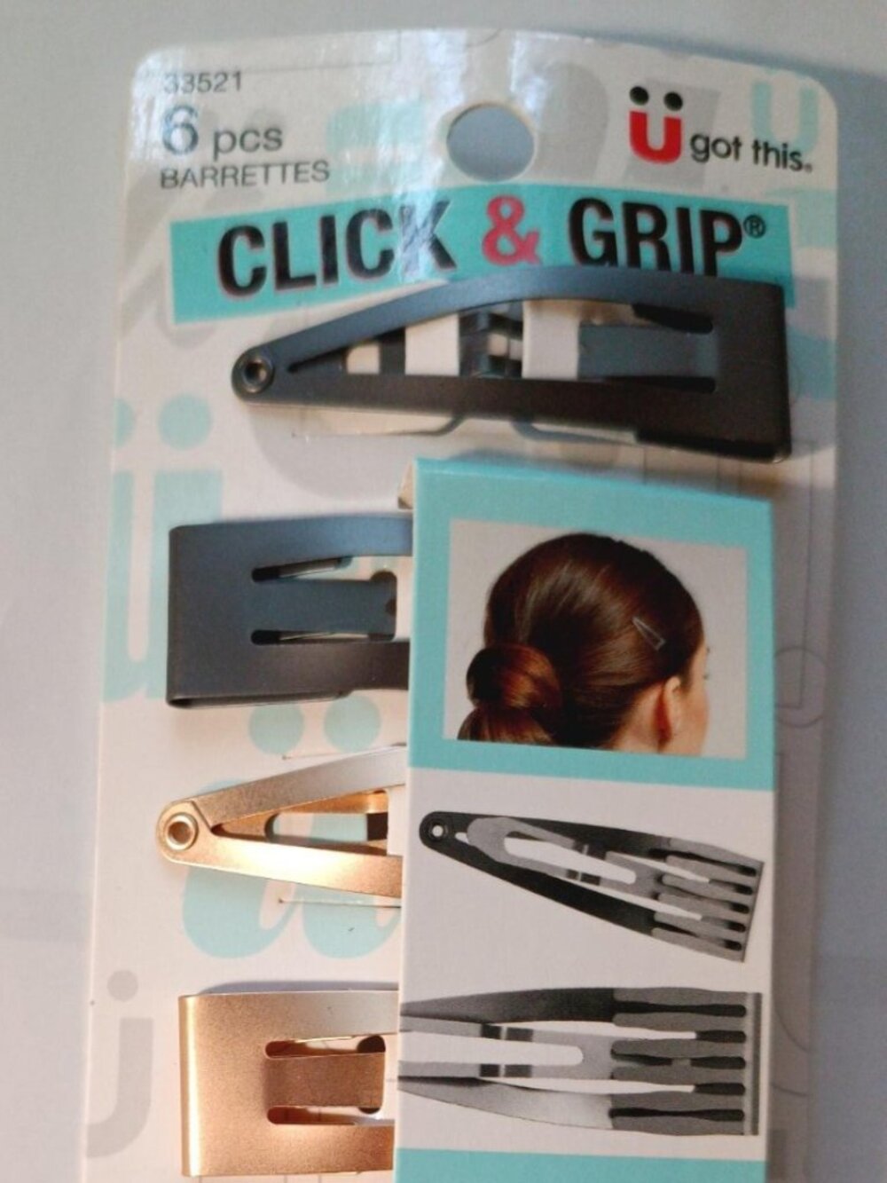 6 Scunci Click & Grip Gripping Comb Strong Metal Snap Contour Hair Clips Conair